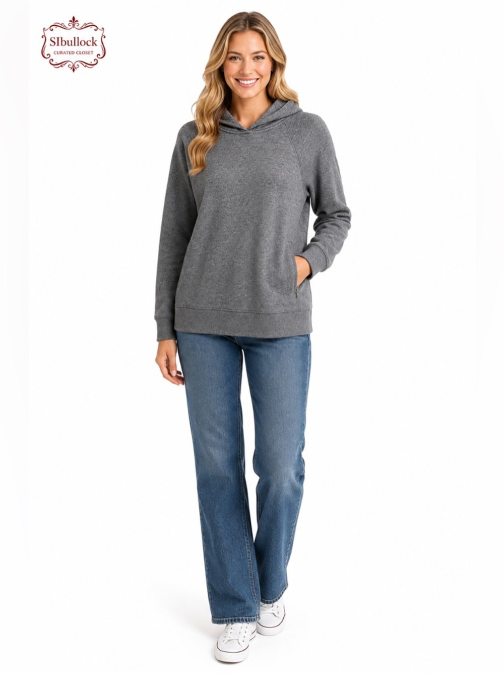 😎H5 Banana Republic Oversized Heather Gray Hoodie Side Zip Pocket Med Weight 😎